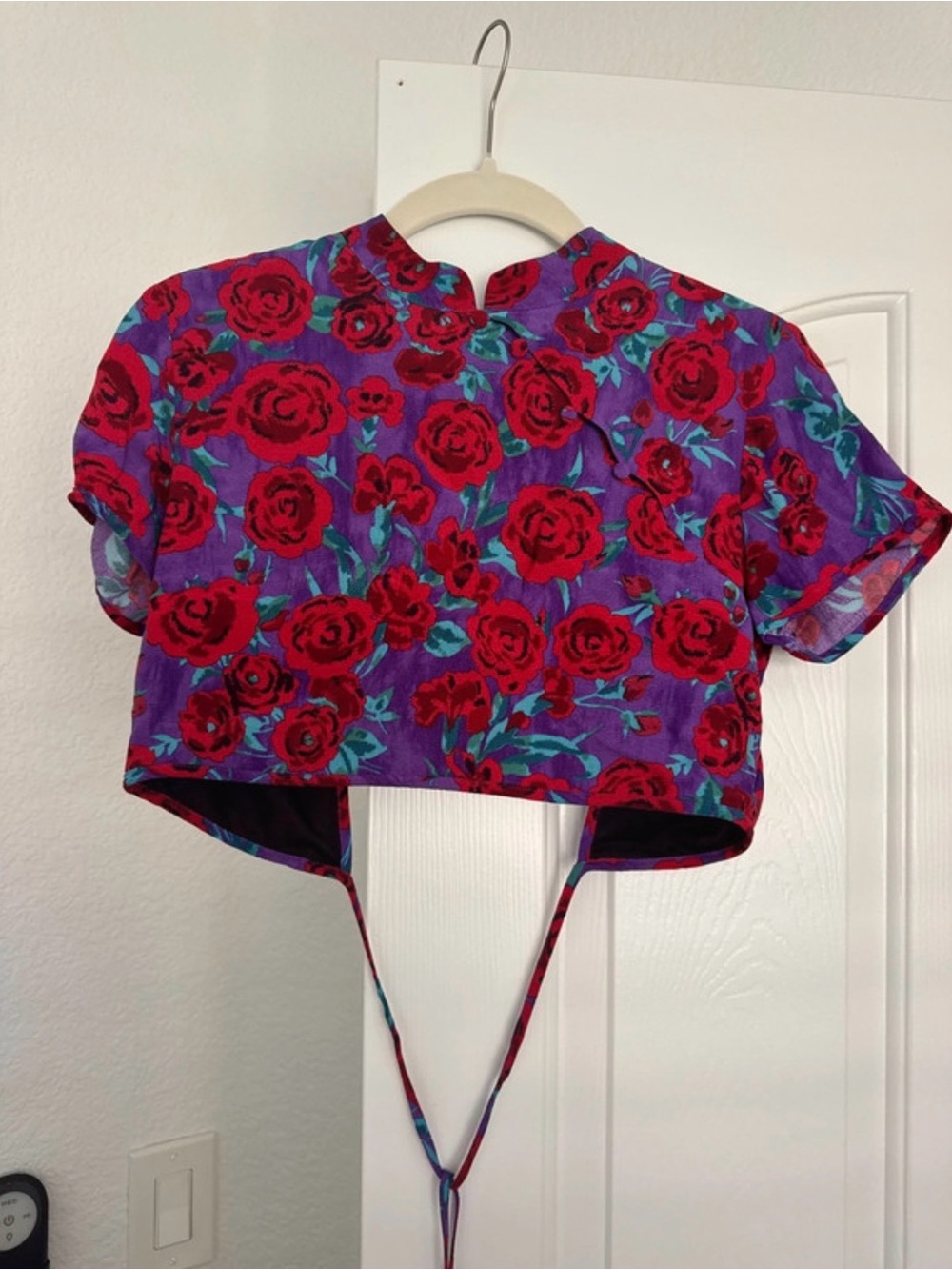 Zara Floral Cropped Tie-Back Top - Purple & Red